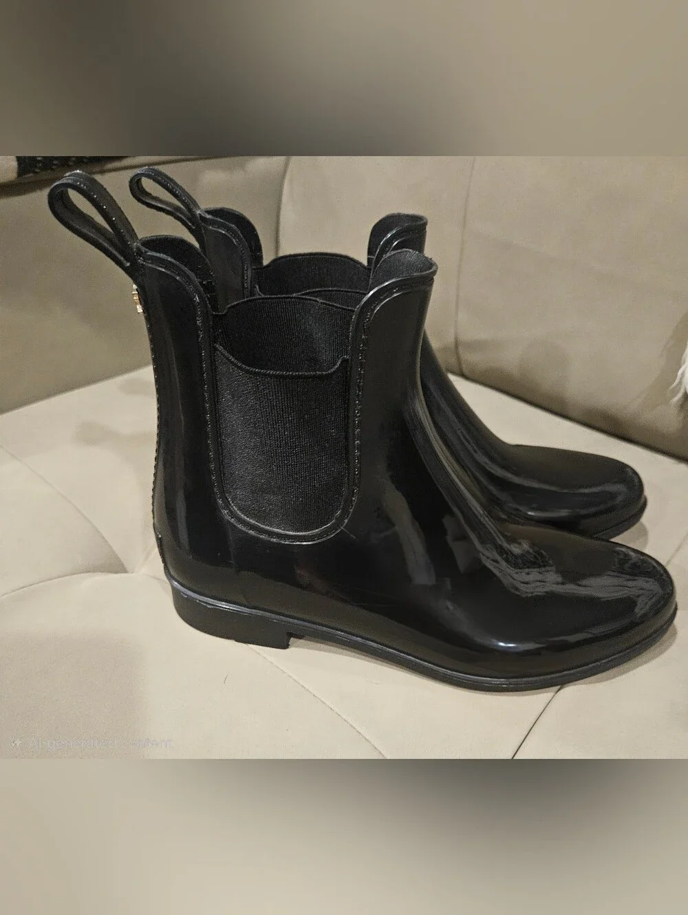 Sam Edelman Black Tinsley Glossy Chelsea Rain Boots Size 7